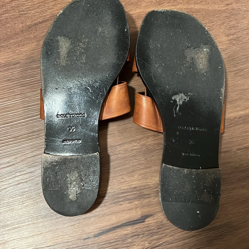 Balenciaga Brown Leather Flip Lock Flat Slides Size 36 - Picture 7 of 7